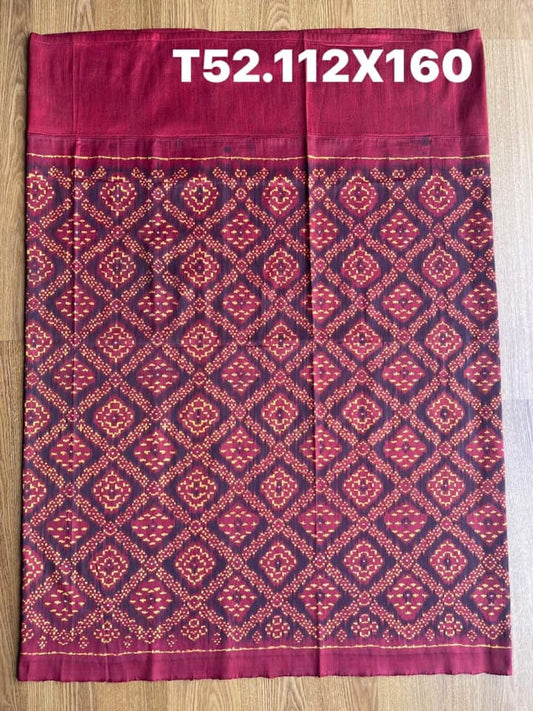 Battambang sarong, natural color, 3-takor cham cloth, size 112x160cm, red background, code N9-SIL-T52