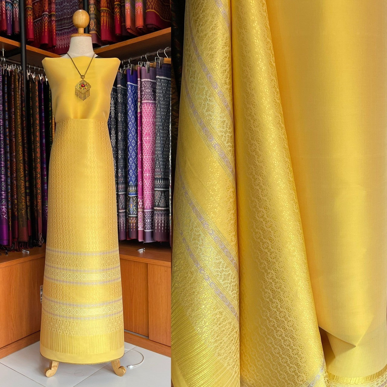 (Dress cloth) Surin silk (solid color 2 meters + pattern 2.4 meters) golden yellow, code N90-MD-0923673