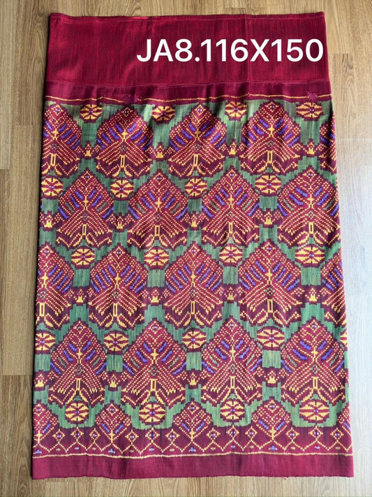 Special edition Mudmee silk sarong, woven work, 3 tako, size 116x150cm, red background, code N9-SIL-JA8