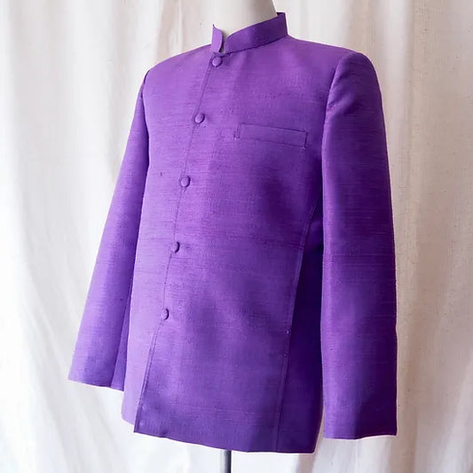 Suit shirt with royal collar, long sleeves, pure silk, purple, code DM-CT-102705