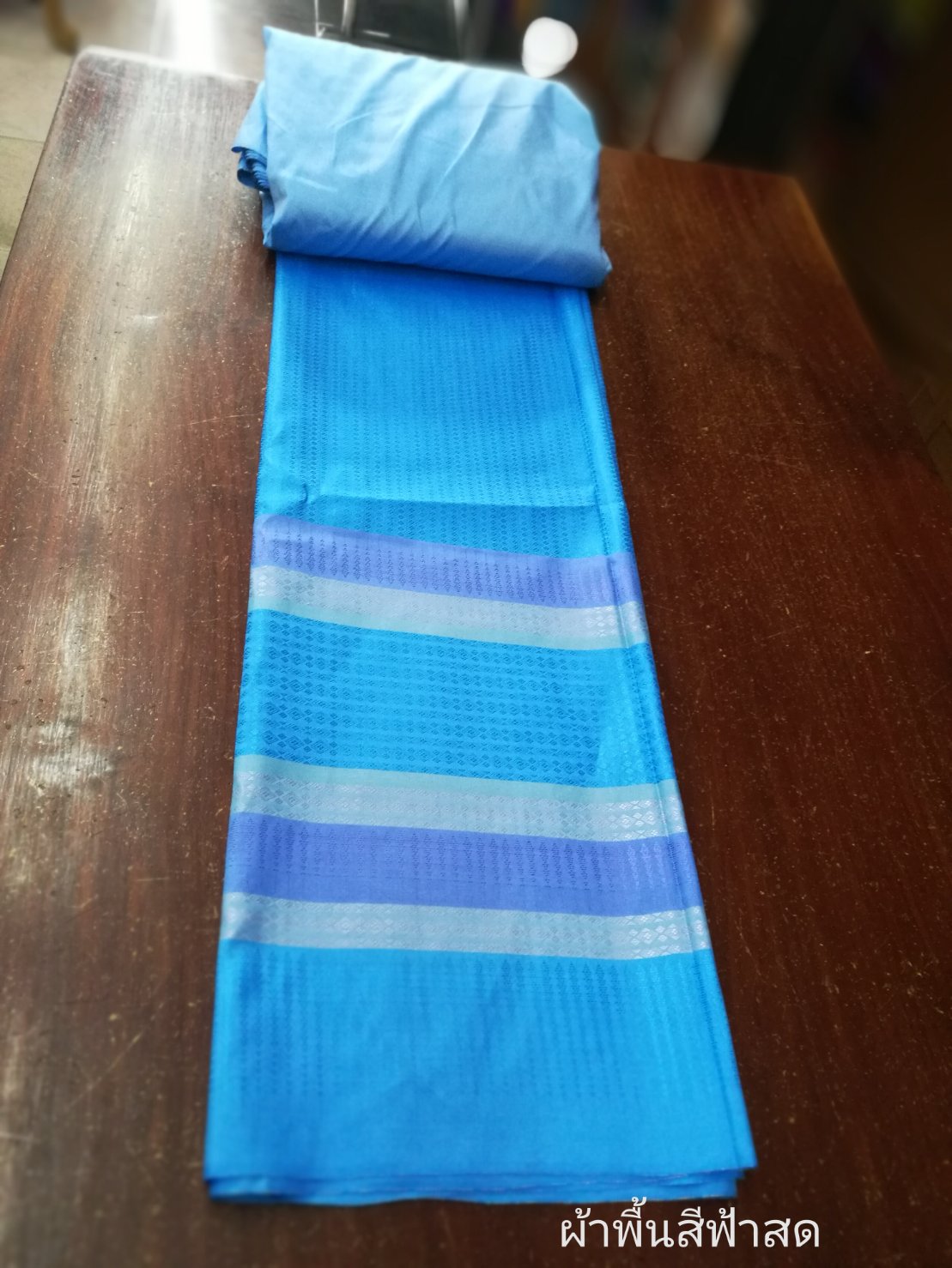 (Dress cloth) plain colored silk with stripes (ground cloth 2 meters + pattern 2 yards) blue, code B7C-NY06026612