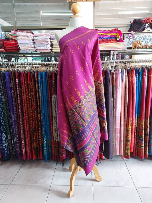 Mudmee silk skirt, real silk, 3 tako, Expressway pattern, bottom bottom, size 1x2 meters, pink background, code R2Q-NY-01306720