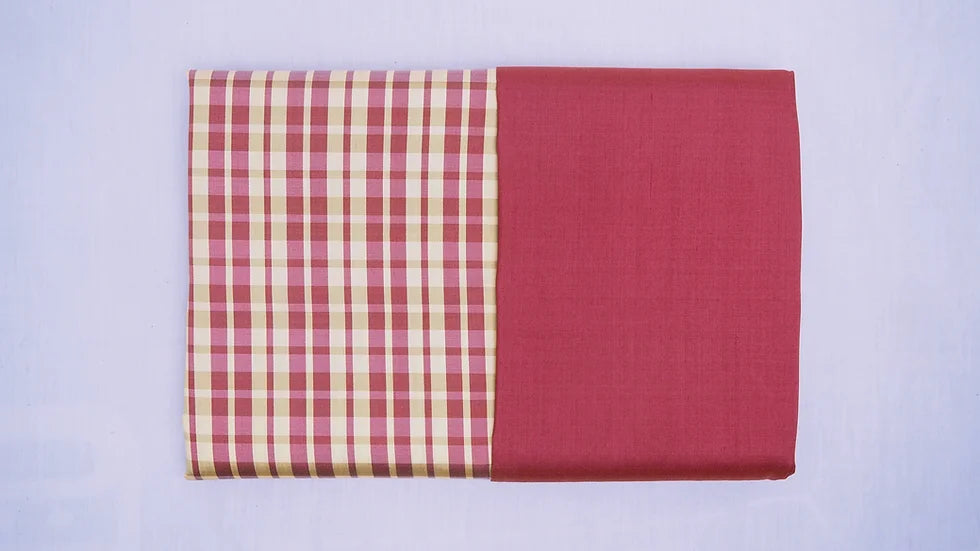 (Dress fabric) Plaid silk, real silk, size 1x4 yards (2 yards of patterned fabric + 2 yards of plain color), red, code A90-CT100621