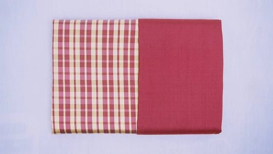 (Dress fabric) Plaid silk, real silk, size 1x4 yards (2 yards of patterned fabric + 2 yards of plain color), red, code A90-CT100621