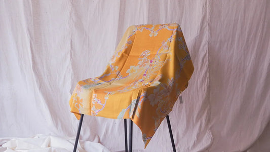 Handwoven silk, painted batik, shades of golden yellow. Sold by the yard, code A11-CT-102050