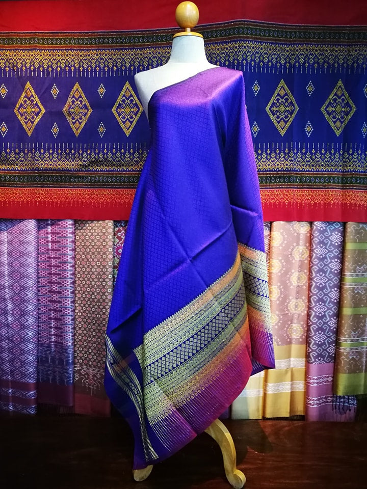 Surin silk skirt, real silk, size 1x2 meters, Koh Choeng Din Thong. Blue background, code N11-NY0621662