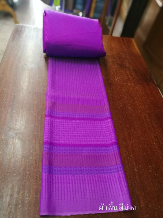 (Dress cloth) plain colored silk with stripes (Plain cloth 2 meters + pattern 2 yards) Purple, purple plain cloth, code BC-NY06026611