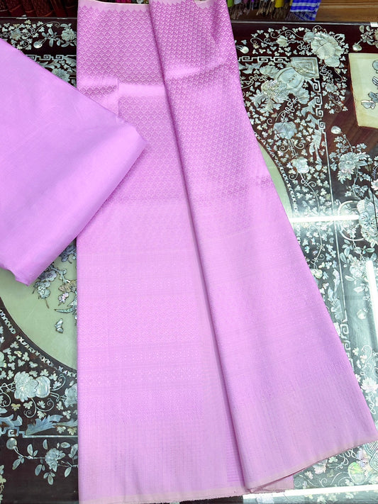 (Dress fabric) Surin silk, size 1x4 meters (pattern 2 meters + solid color 2 meters), pink, code N10-ST-0626671653