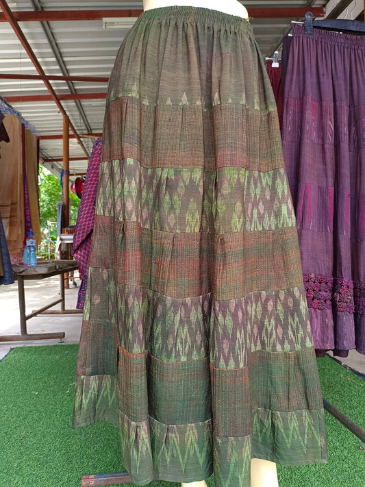 old silk skirt Sewing from real hand-woven silk, unstitched, light green, code WM-ND06296611.