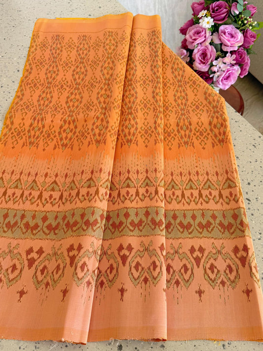 Sin Mudmee silk Woven with 3-tap squirrel tail pattern, size 1x2 meters, orange-gold tone, code R2Q-SN-10236731