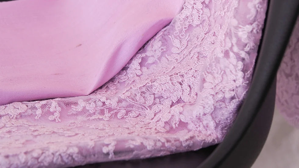 (Dress fabric) 4 strands of silk, size (floor 2 meters + lace 2.5 meters), pink lotus petal, code L10A-CT-102006