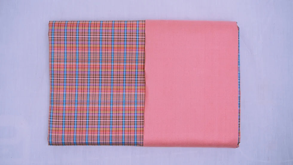 (Dress fabric) Plaid pattern silk, real silk, size 1x4 yards (2 yards pattern fabric + 2 yards plain color), light pink, code A90-CT100626