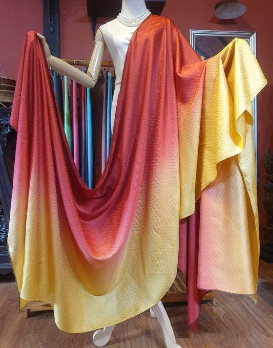 Modern plain colored silk with 8 tako glass flowers, tie-dye slides, red-gold shades, choose size, code BT-TT1027661