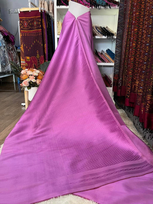 (Dress fabric) Surin silk, size 1x4 meters (pattern 2 meters + solid color 2 meters), pink-purple, code N10-PS08246613046