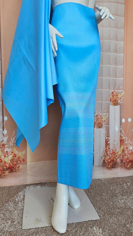 (Dress cloth) plain colored silk with stripes (2 yards of plain cloth + 2 yards of sarong) shades of blue, code BC-SN-0701670