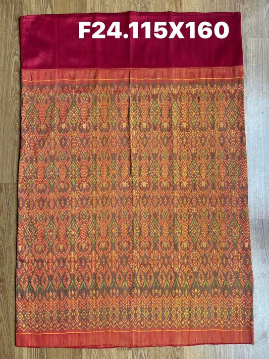 Sin, Battambang, Mai Baan Sao Mue Naturally dyed, size 115x160cm, orange-red background, code N9-SIL-F24.