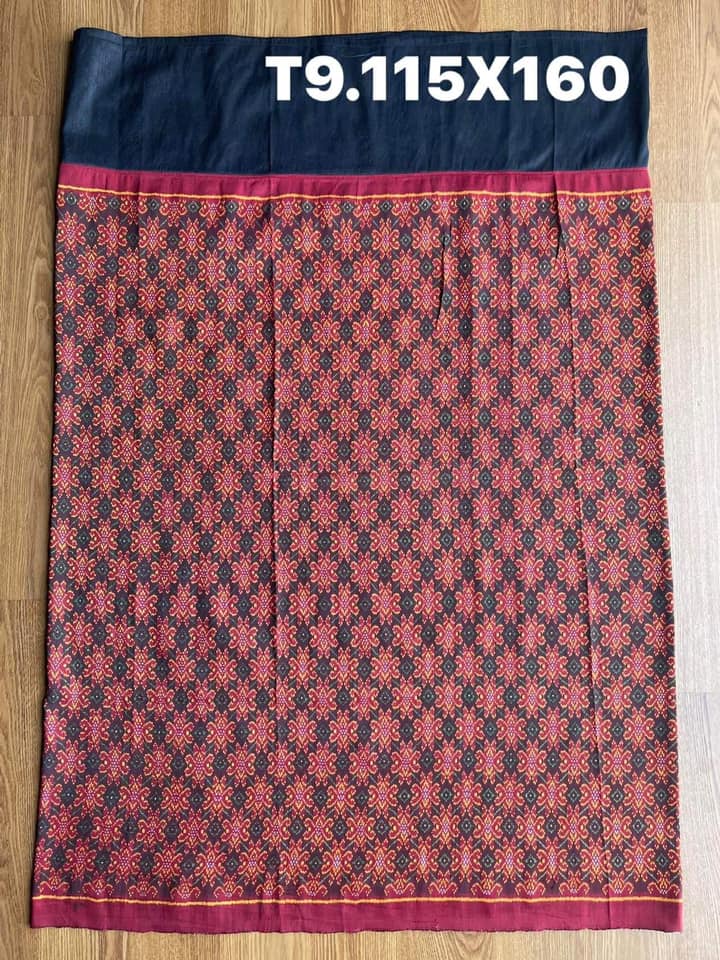 Battambang sarong, natural color, 3-takor cham cloth, size 115x160cm, red background, code N9-SIL-T9