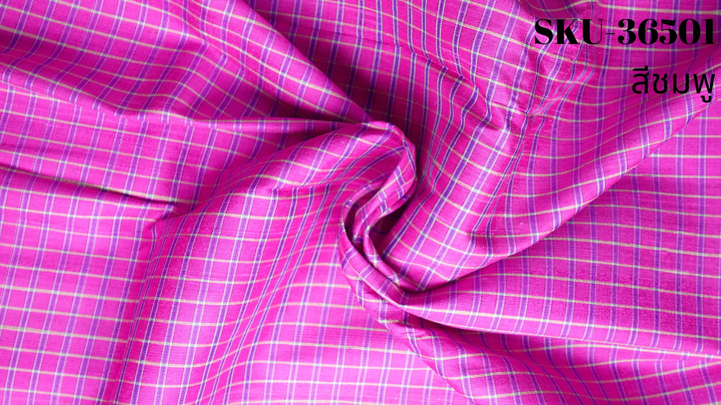 Thai Silk Checked / Plaid Weave Pink Coarse texture (SKU-36501)