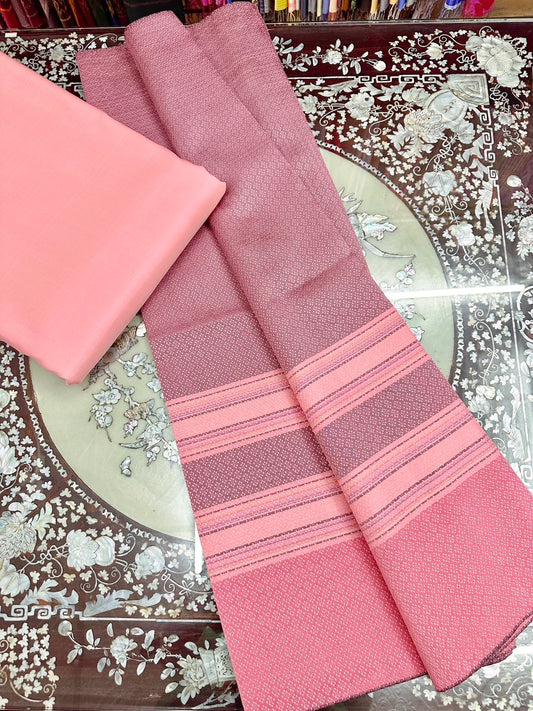 (Dress cloth) plain colored silk with stripes (2 yards of plain cloth + 2 yards of sarong) Old rose pink shade, code B7C-ST-09246709