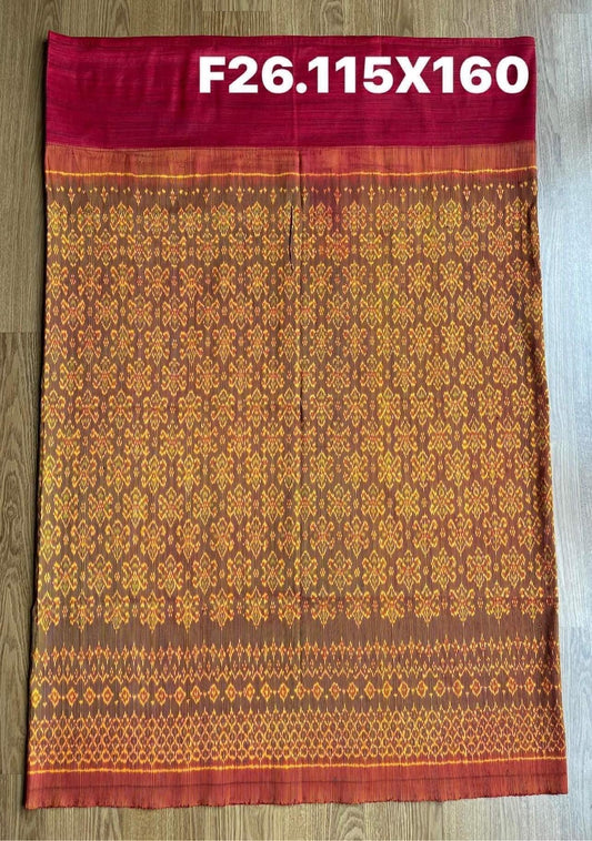 Sin, Battambang, Mai Baan Sao Mue Naturally dyed, size 115x160cm, red-orange background, code N9-SIL-F26.