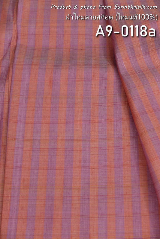 Thai Silk Checked / Plaid Weave Orange Coarse texture (SKU-38218)