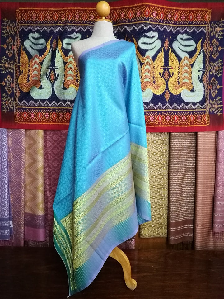 Surin silk skirt, real silk, size 1x2 meters, Koh Choeng Din Thong, blue background, code N11-NY06216616