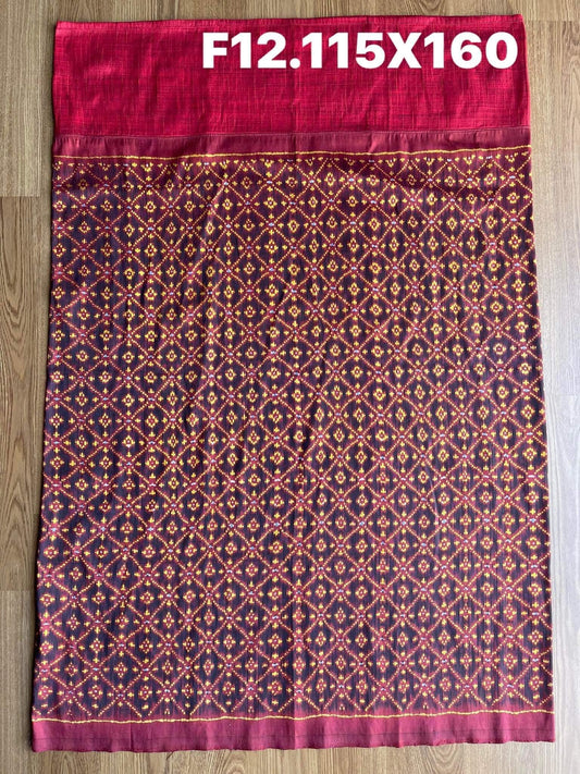 Battambang sarong, natural color, 3-takor cham cloth, size 115x160cm, red background, code N9-SIL-F12