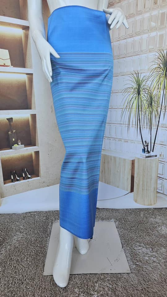 Genuine silk skirt, smooth texture, size 1x2 yards, San Kamphaeng pattern, Lanna pattern, blue, code B8-SN-12156611019