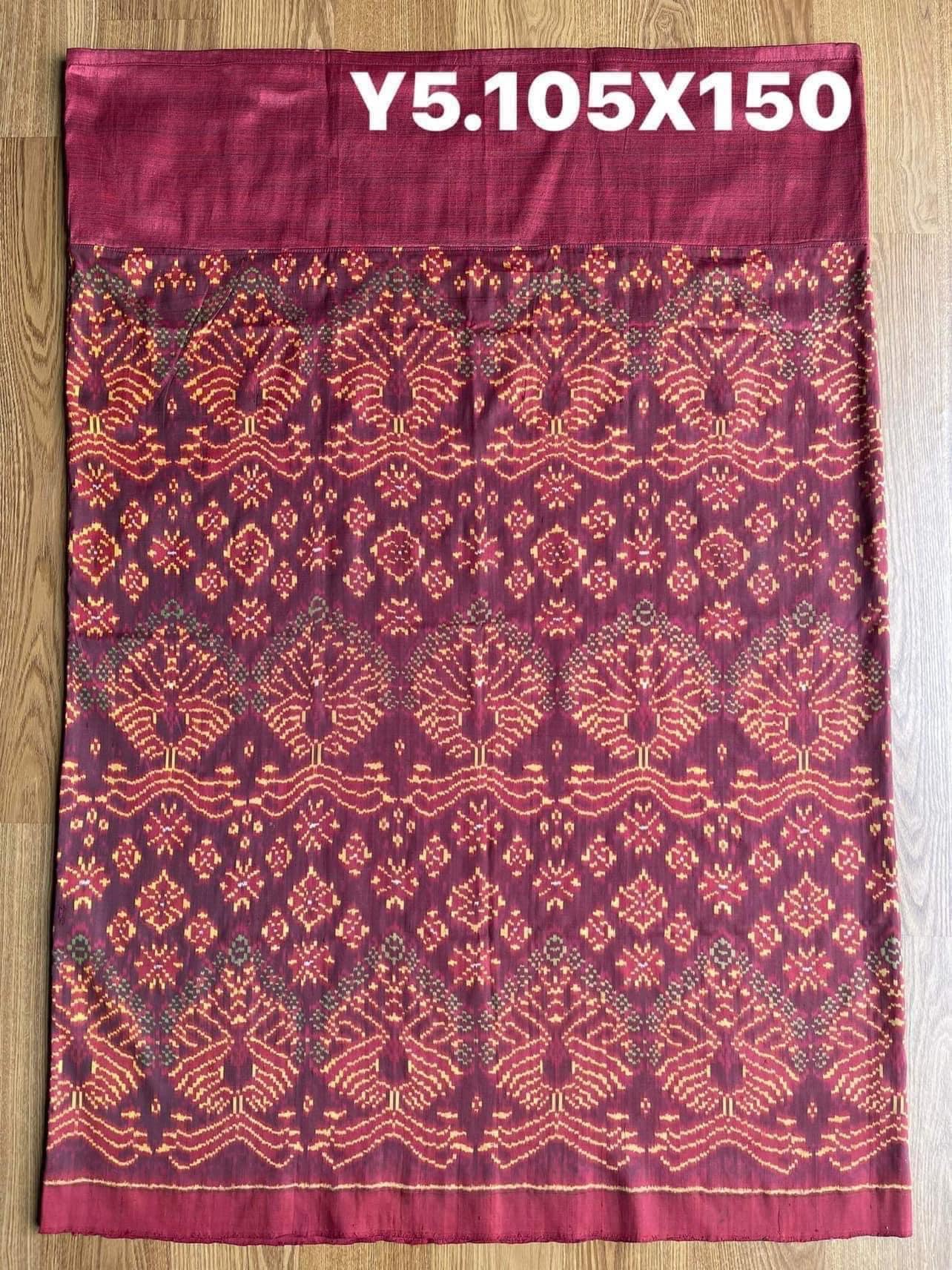 Battambang silk skirt, size 105x150cm, peacock pattern, red background, code N9-SIL-Y5