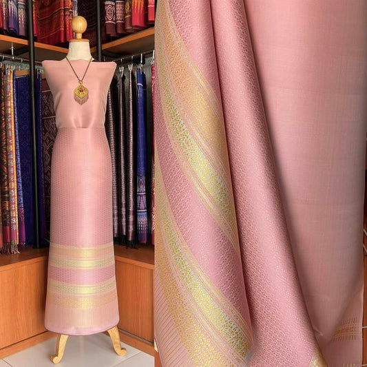 (Dress cloth) Surin silk, size 1x4.4 meters (solid color 2 meters + pattern 2.4 meters), pink, Koh Choeng Din Thong, code N90-MD-05096712341