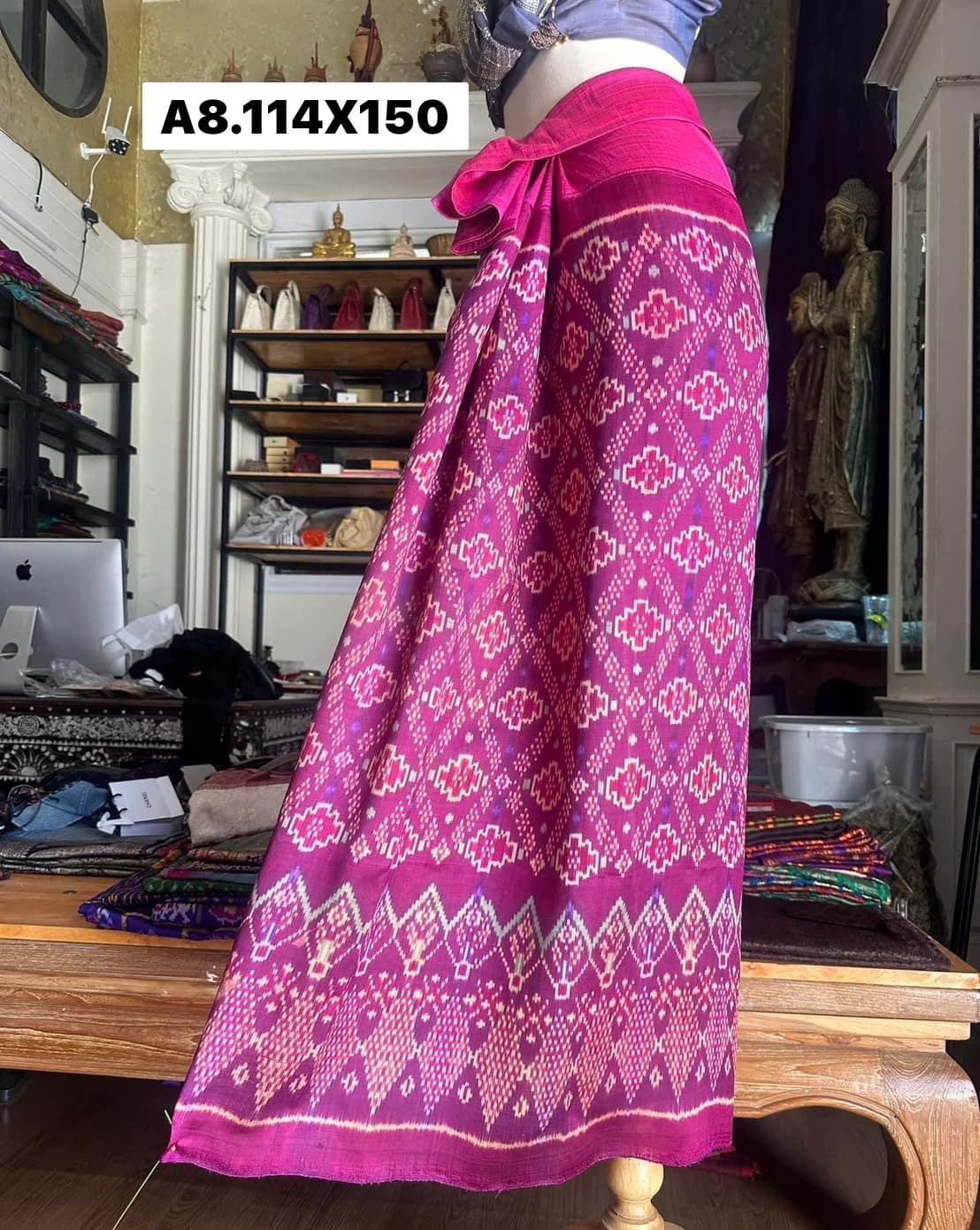 Battambang skirt, Baan Sao Hand silk, natural color, size 114x150cm, purple-pink, code N9-SIL-A8