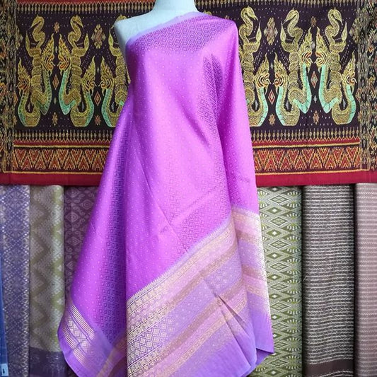 Sin, Surin silk, real silk, size 1x2 meters, woven with golden stripes. Pink-purple floor, code N11-NY0224668