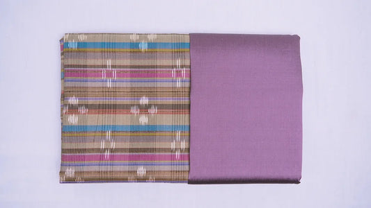 (Dress fabric) Mudmee silk, Songtako, real silk (patterned fabric 2 yards + plain color 2 yards), purple-gray, code M2B-CT-SKU100560