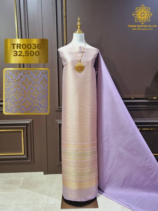 (Dress cloth) Lamphun silk (solid color 2 meters + pattern 2.4 meters) pink, shrimp paste, purple, code N90-29-TR0036