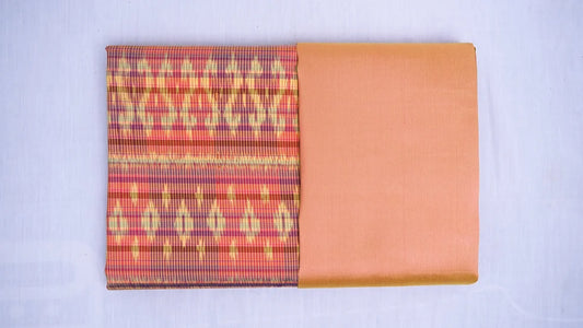 (Dress fabric) Mudmee silk, Songtako, real silk (patterned fabric 2 yards + plain color 2 yards), orange, Phra Athit, code M2B-CT-SKU100592