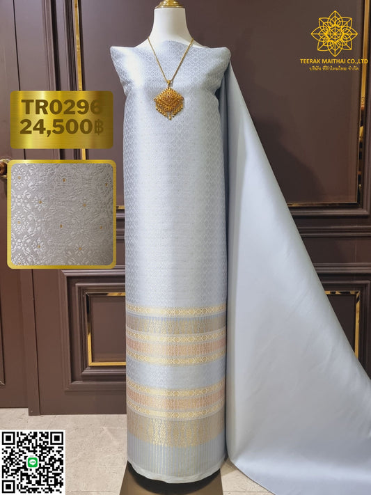 (Dress cloth) Lamphun silk Koh Choeng Dinthong (solid color 2 meters + pattern 2.4 meters) gray color, code N90-29-TR0296