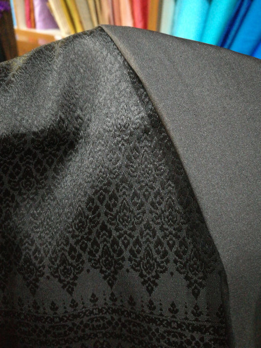 (Dress fabric) Surin silk, size 1x4 meters (pattern 2 meters + solid color 2 meters), black, code N10-NY-0112673