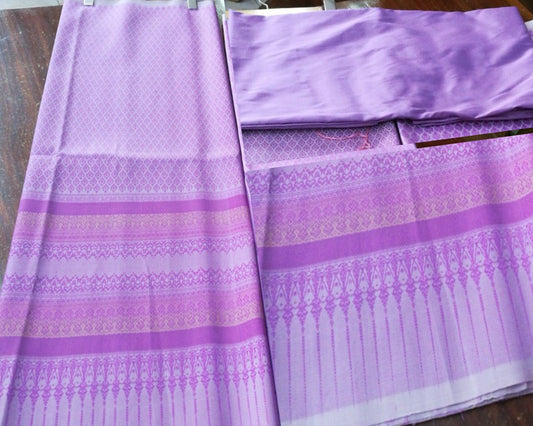 (Dress fabric) Surin silk, size 1x4 meters (pattern 2 meters + solid color 2 meters), purple, code N10-NY0328661