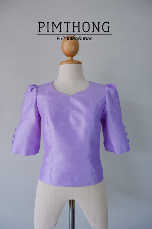 Women's shirt, three-quarter sleeves, plain colored silk, home silk, choose according to size, purple, code WD-PTS0603663