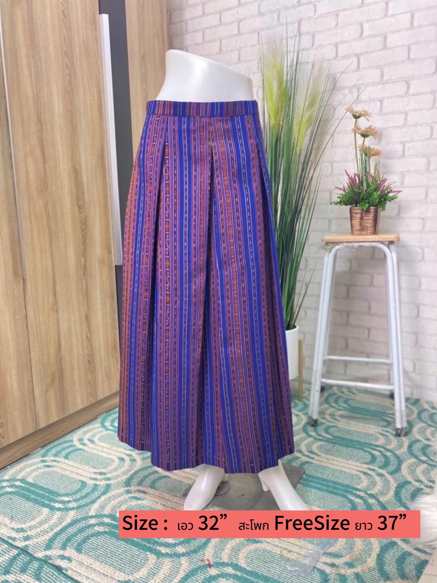 Twist pleated skirt Sewing from real hand-woven silk. Purple-blue code WM-PK-01226711204