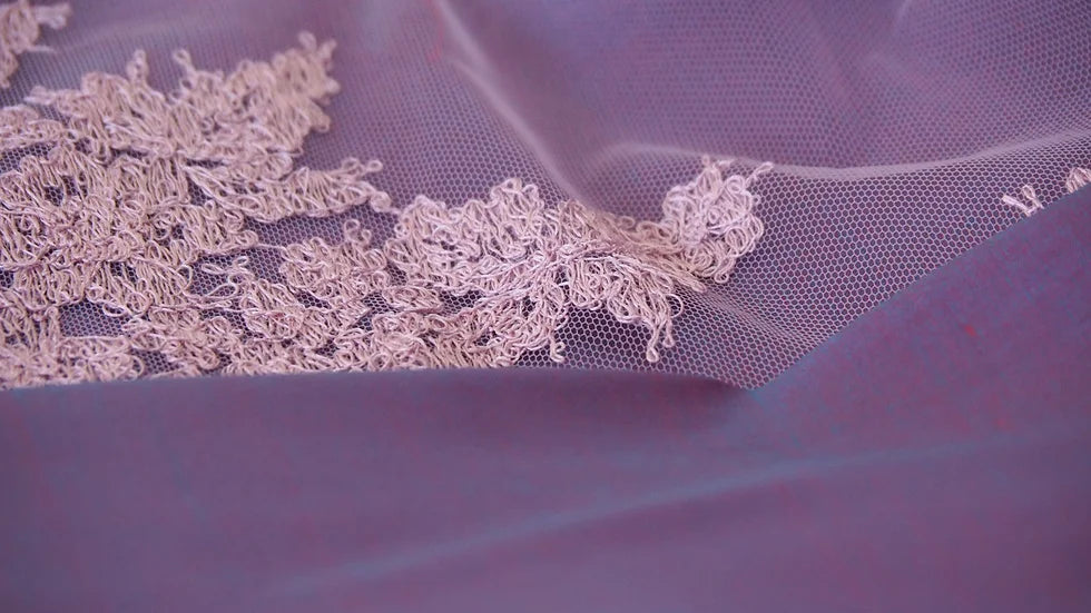 (Dress fabric) Silk lace, size (4 yards + 2 meters of lace), blue, grey, magenta, code L10A-CT-102007