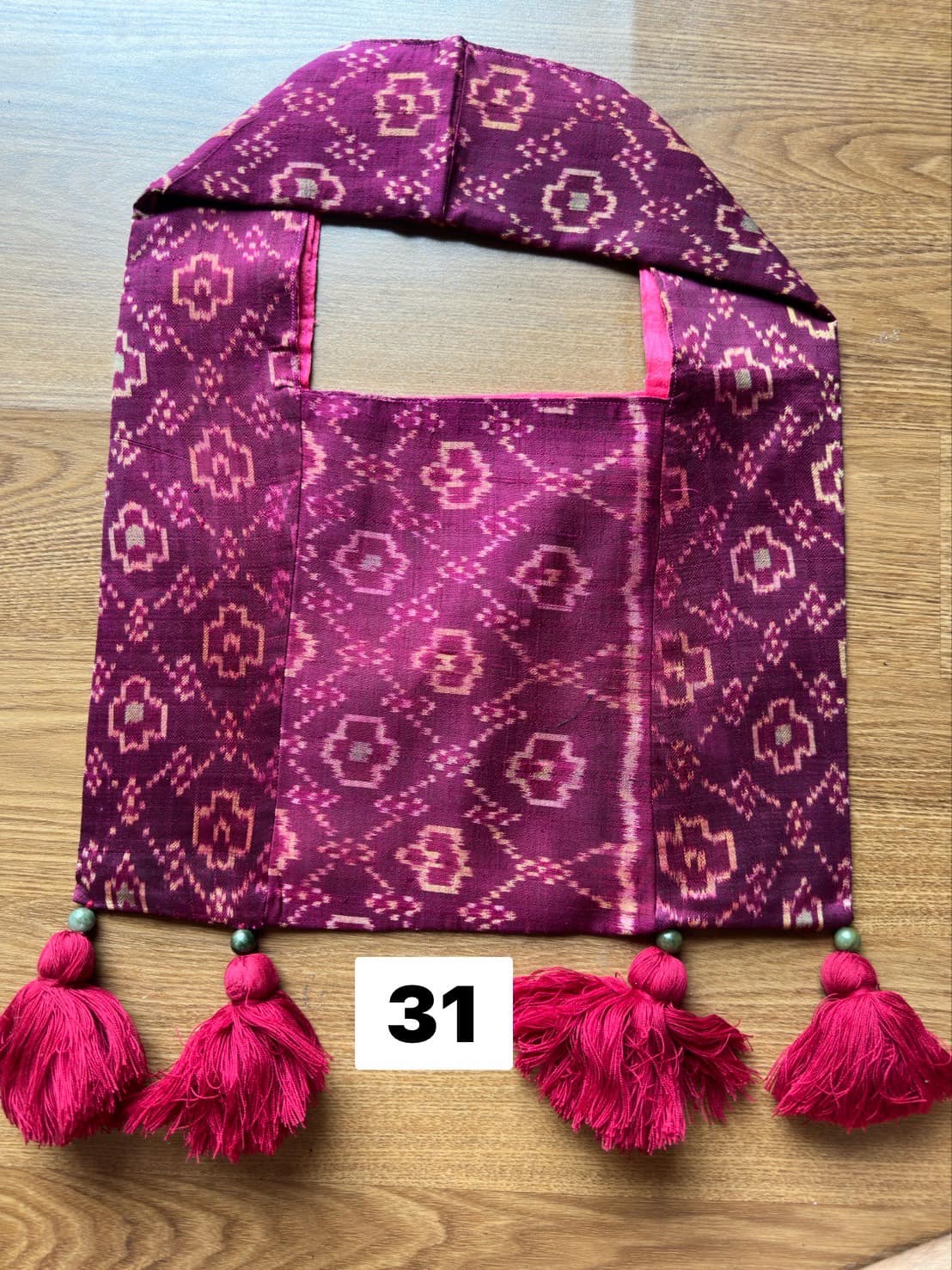 Battambang Mudmee silk bag, real silk, size 20x30cm, purple background, code GLC-SIL-06056731