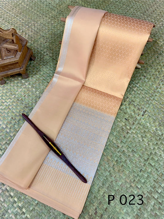 (Dress cloth) Surin Yok Dok silk Koh Choeng Silver Tin, size 1x4 meters (pattern 2 meters + background color 2 meters), orange color, code N10-AA-031867094020