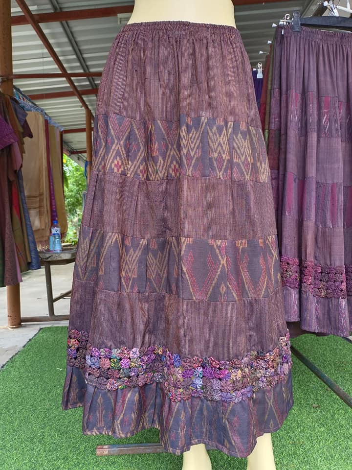 old silk skirt Sewing from real silk, hand woven, floral pattern, brown, code WM-ND0629668.