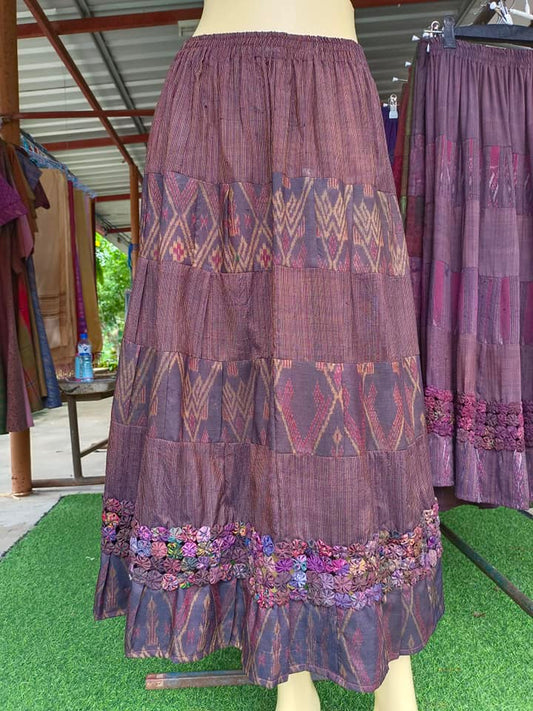 old silk skirt Sewing from real silk, hand woven, floral pattern, brown, code WM-ND0629668.