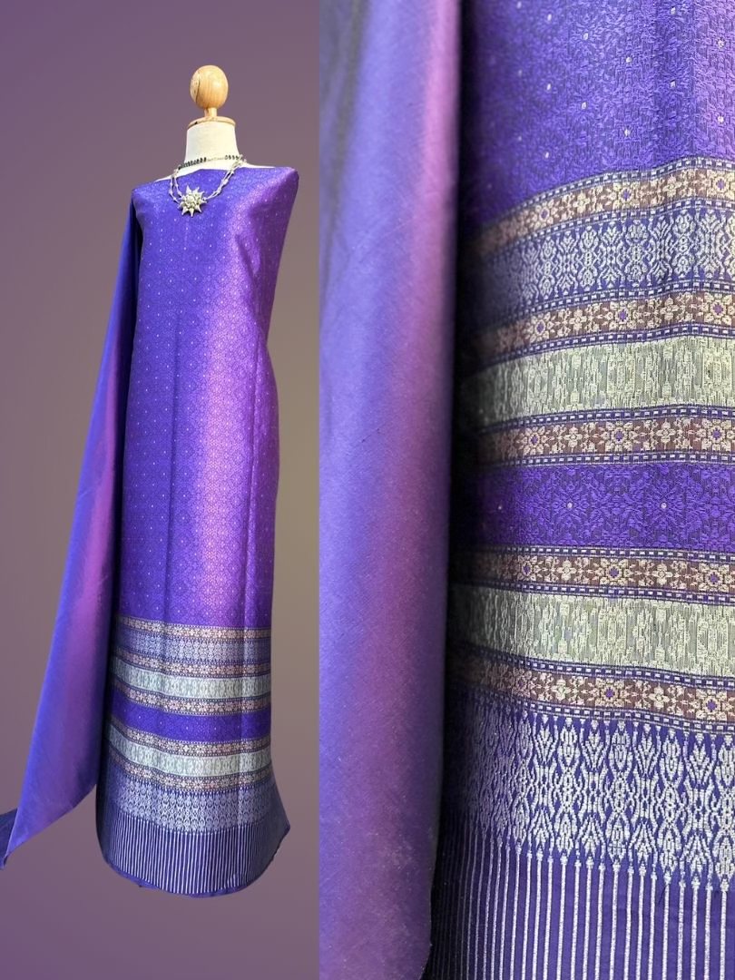 (Dress cloth) Lamphun silk (solid color 2 meters + pattern 2.4 meters) purple, code N90-AA-12176617131