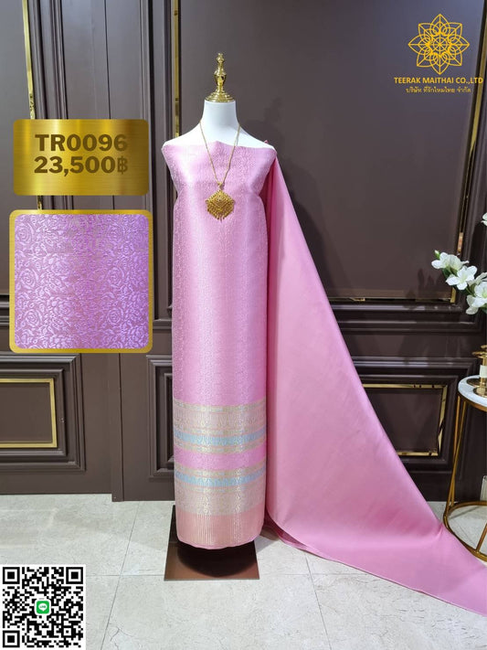 (Dress cloth) Lamphun silk Koh Choeng Din Thong (solid color 2 meters + pattern 2.4 meters), pink, code N90-29-TR0096