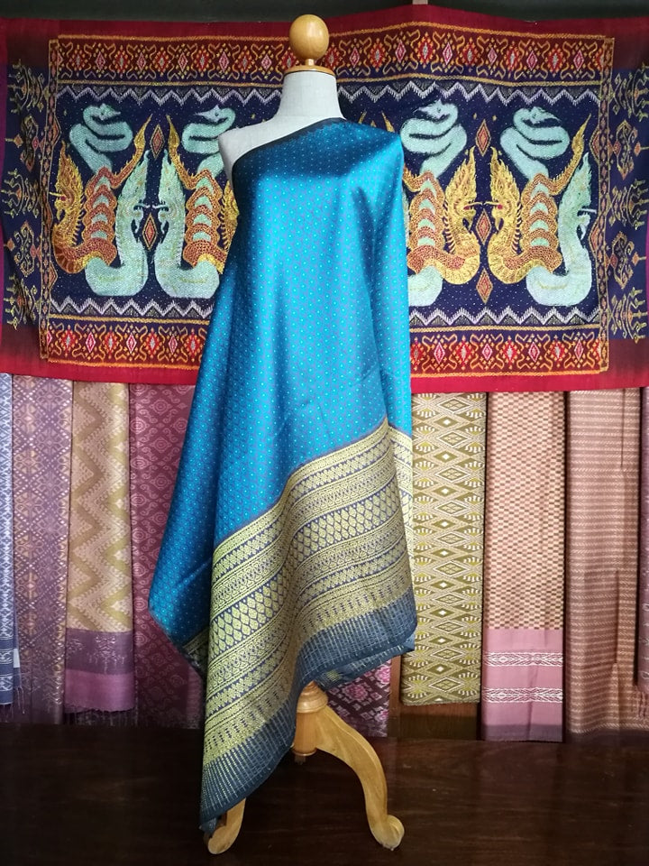 Surin silk skirt, real silk, size 1x2 meters, Koh Choeng Dinthong, blue background, code N11-NY06216613