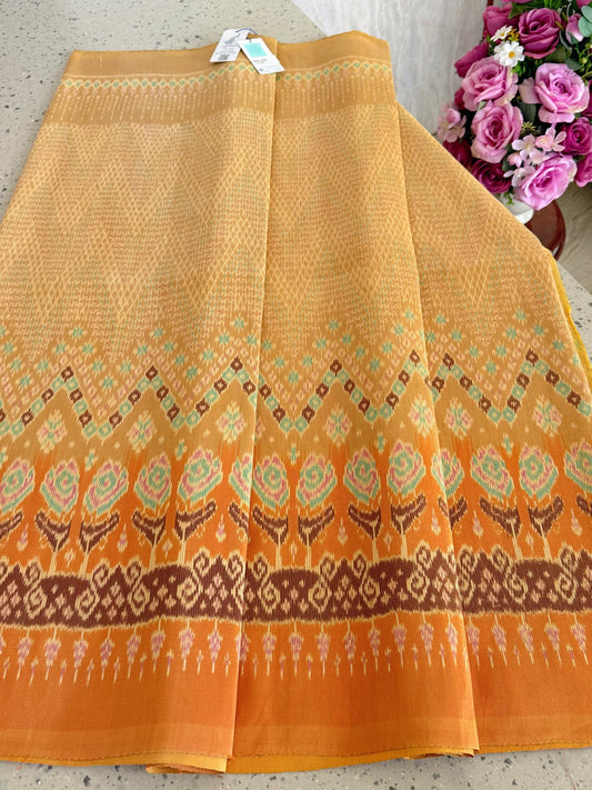 Sin Mudmee silk Woven with squirrel tail pattern, 3 tako, size 1x2 meters, golden orange tone, code R2Q-SN-10236737