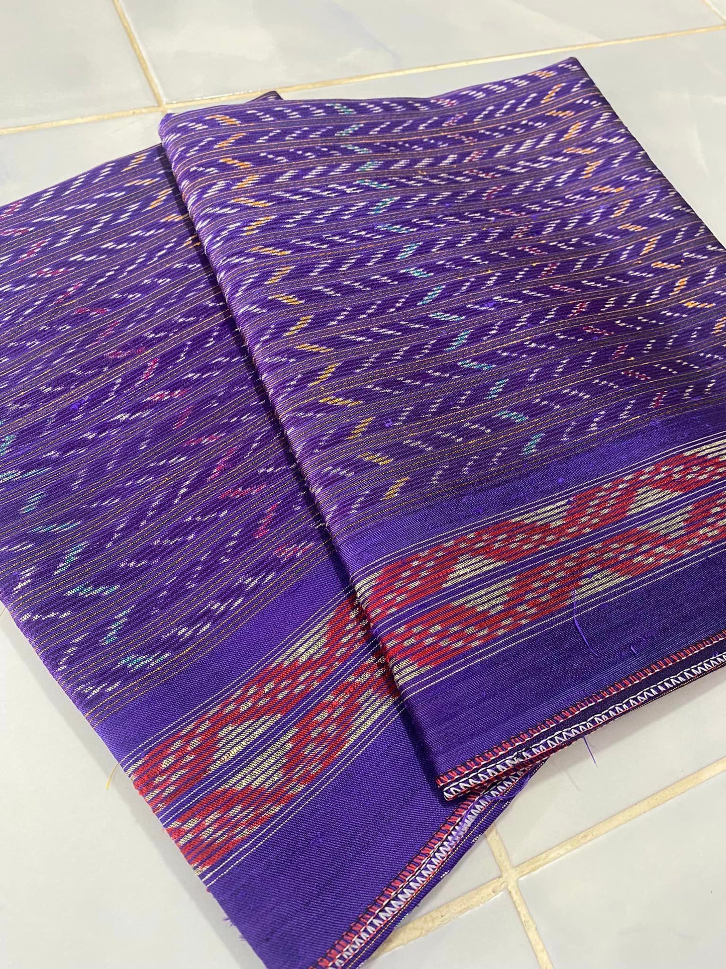 Traditional Mudmee silk skirt, size 1x2 meters, hole pattern, purple background, code R1A-RT-07036711234